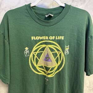 Vintage Sacred Geometry Flower Of Life T Shirt Men’s XL Green Y2K